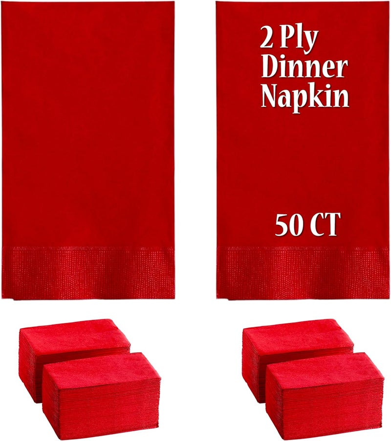 Perfectware - 2 Ply Dinner Napkin Red- 50 CT Red 2 Ply"15 x 17" Paper Dinner Napkins - Pack of 50 CT. Ideal for Party., (PWRedDinnerNapkin-50CT) - Image 1